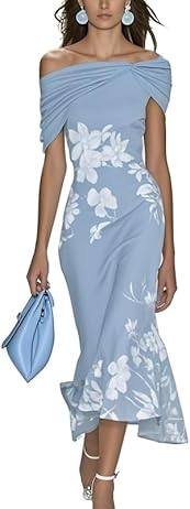 Womens Summer Off-Shoulder Floral Bodycon Dress – Romantic Elegance
